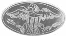 Oval Cheek Inlay, with Eagle, 
2.16" by 1.17", nickel silver, 0.040" thick